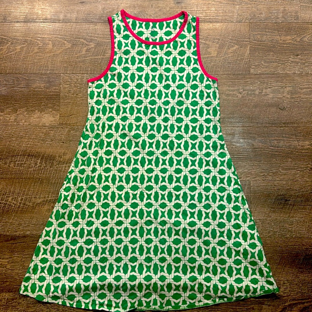 Girls Lands End sleeveless cotton green and white dress size Large (14)